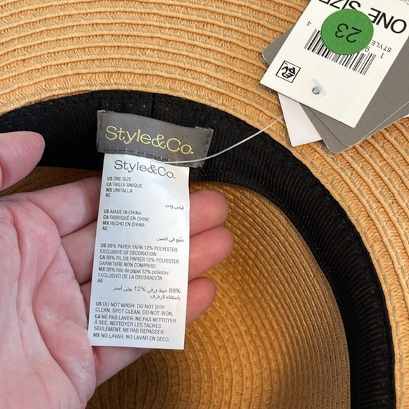 Style & Co Tan Straw Sun Floppy Beach Hat With  bow String tie Adjustable - Picture 4 of 10